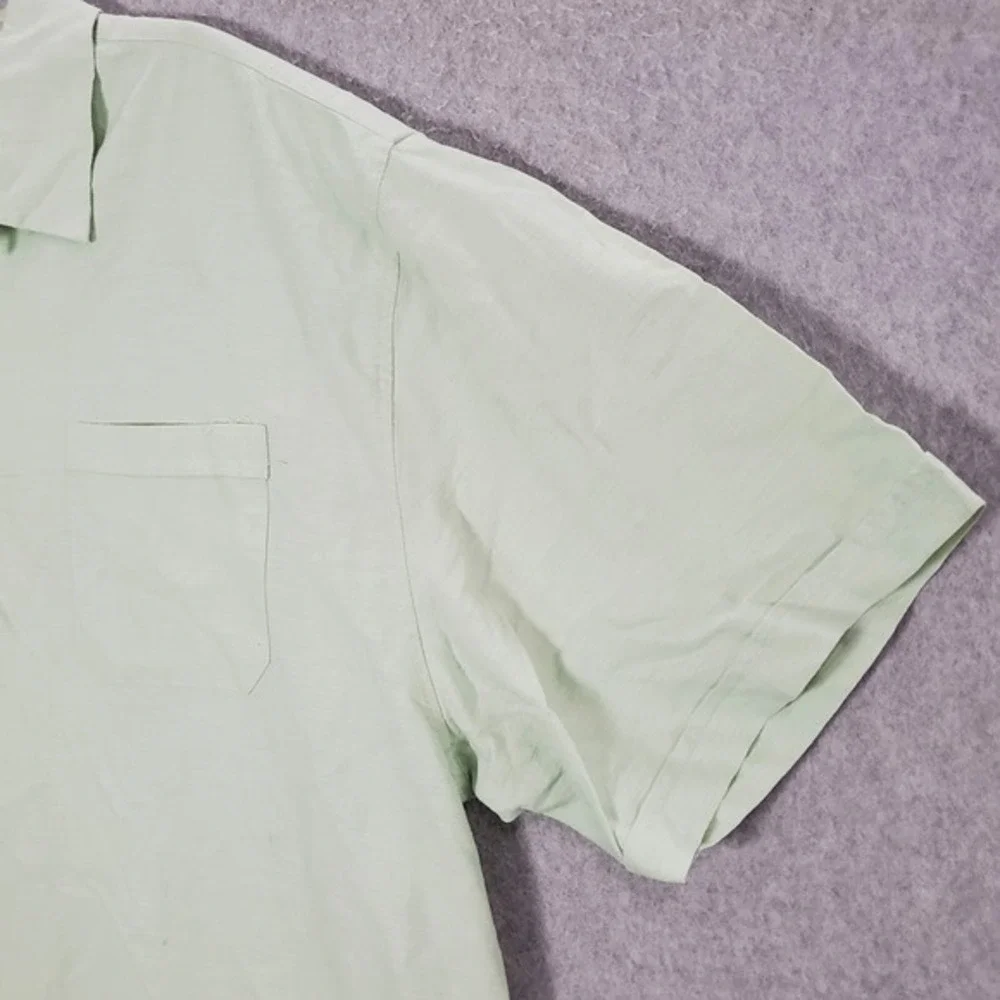 Jamaica Jaxx Men Button Up Shirt 2XL Green 100% Silk‎ Pockets Short Sleeve READ